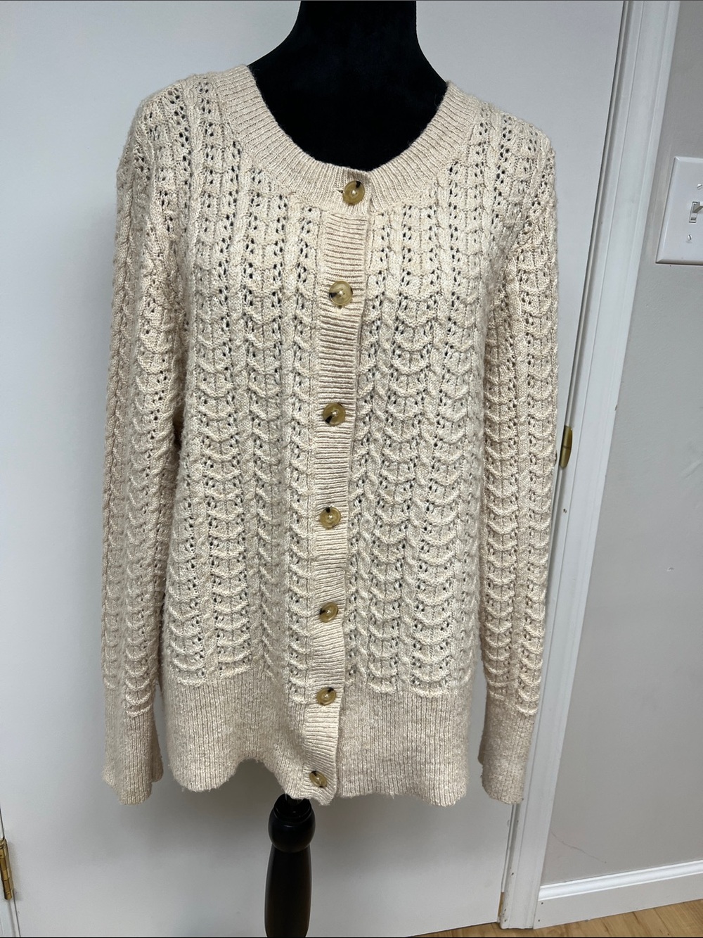 croft & barrow Cream Openwork Button-Front Cardigan